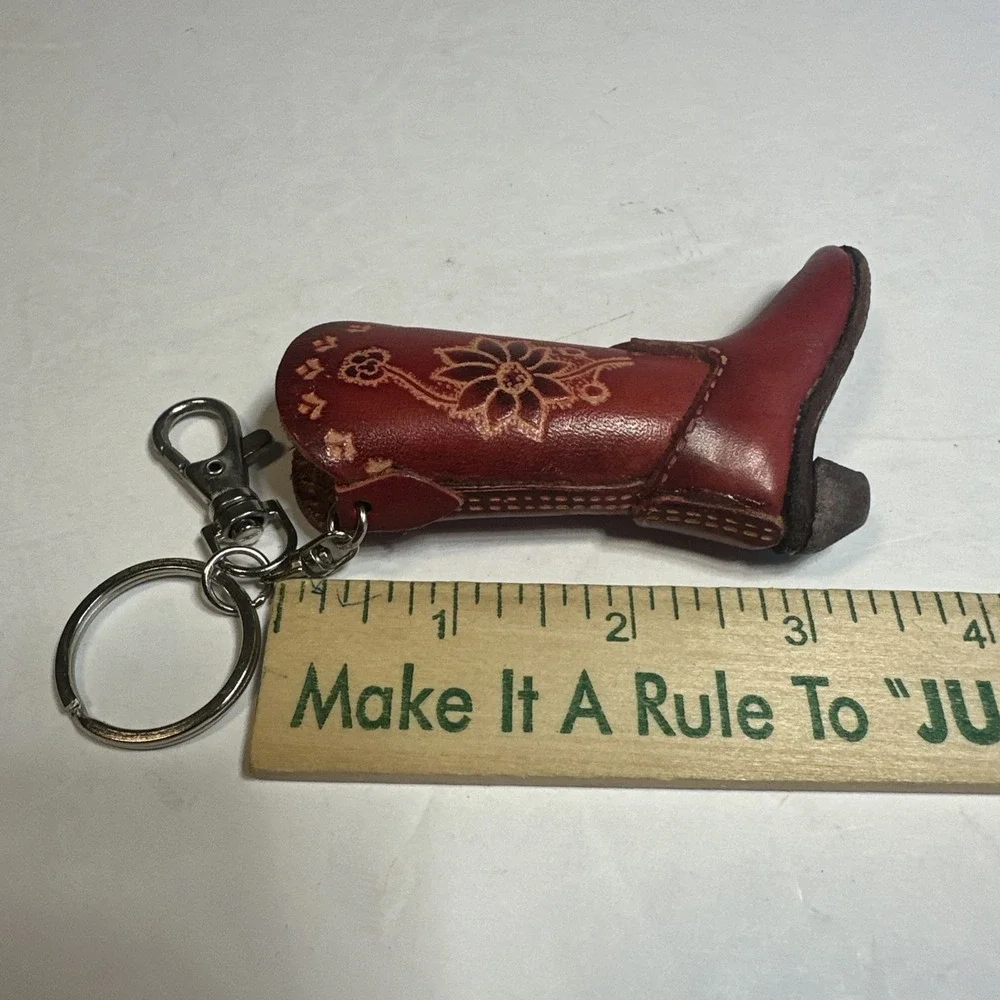 Red Cowboy Boot Leather Keyring Purse Fob Zipper Pull 29585 Purse Charm